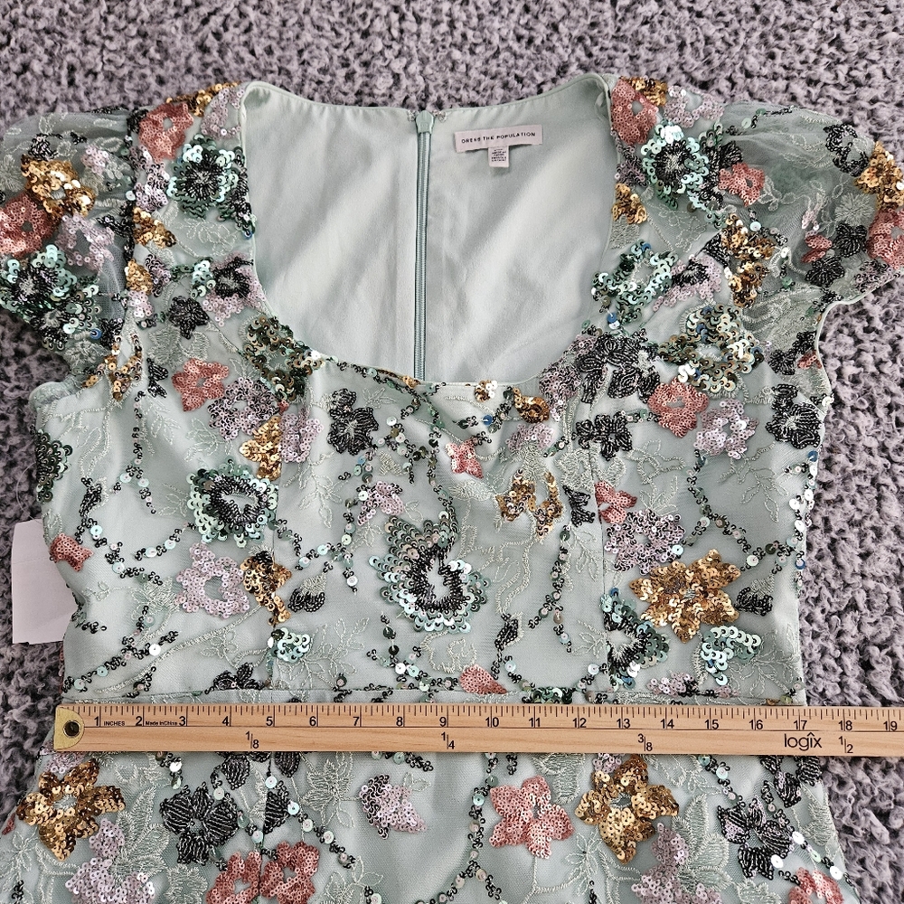 Dress the Population Jillian Mini Dress Sz 12 M L (XXL) Mint Sage Sequined Prom - Picture 10 of 13